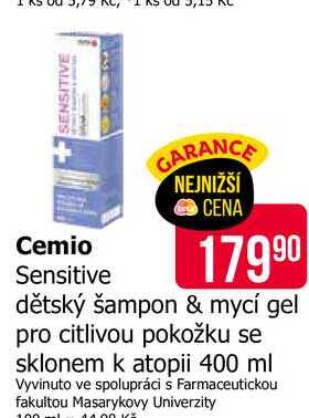 Cemio Sensitive dětský šampon & mycí gel pro citlivou pokožku se sklonem k atopii 400 ml