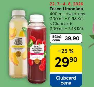 Tesco Limonáda, 400 ml, dva druhy