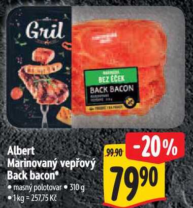 Albert Marinovaný vepřový Back bacon, 310 g