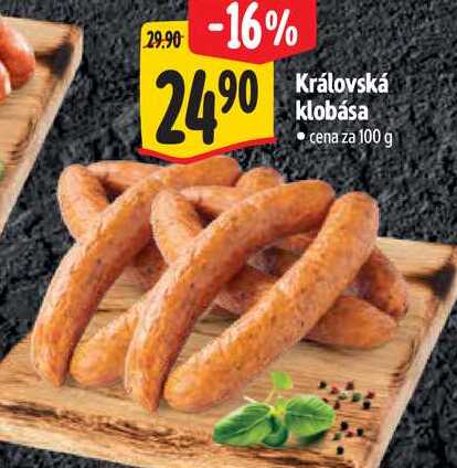 Královská klobása, cena za 100 g