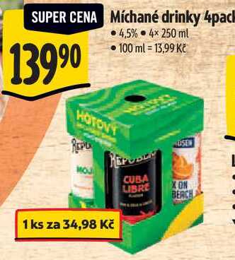 Míchané drinky 4pack, 4x 250 ml