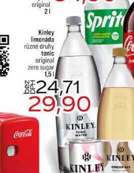 Kinley limonáda různé druhy tonic original zero sugar 1,5l