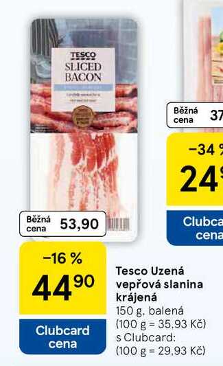 Tesco Uzená vepřová slanina krájená, 150 g, balená