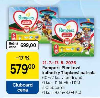 Pampers Plenkové kalhotky Tlapková patrola, 60-72 ks, více druhů