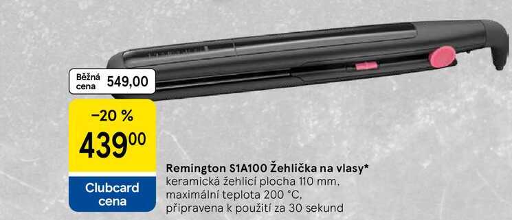 Remington S1A100 Žehlička na vlasy, keramická žehlicí plocha 110 mm, maximální teplota 200 °C, připravena k použití za 30 sekund