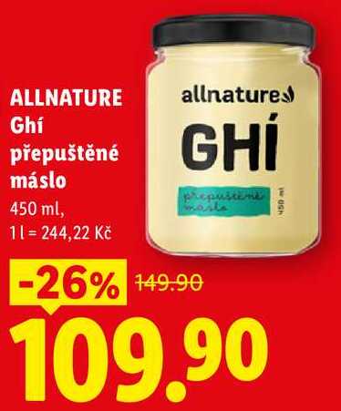 ALLNATURE GHÍ přepuštěné máslo, 450 ml