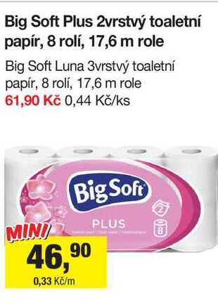 Big Soft Plus 2vrstvý toaletní papír, 8 rolí