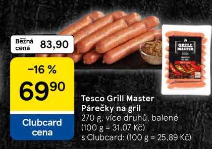 Tesco Grill Master Párečky na gril, 270 g, více druhů