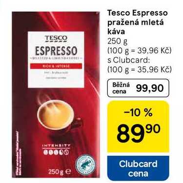 Tesco Espresso pražená mletá káva, 250 g