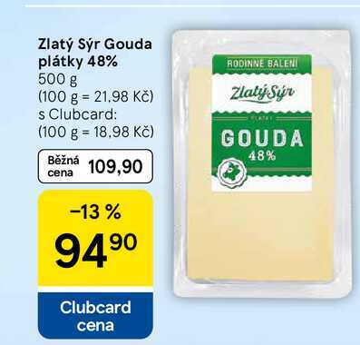 Zlatý sýr Gouda plátky 48%, 500 g