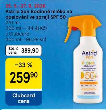 Astrid Sun Rodinné mléko na opalování ve spreji SPF 50, 270 ml