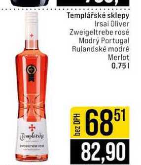 Templářské sklepy Irsai Oliver Zweigeltrebe rose Modrý Portugal Rulandské modré Merlot 0,75l