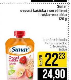 Sunar ovocná kašička s cereáliemi hruška+meruňka 120 g
