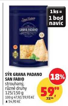 SÝR GRANA PADANO SAN FABIO strouhaný, různé druhy, 125/150 g