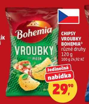 CHIPSY VROUBKY BOHEMIA různé druhy, 120 g