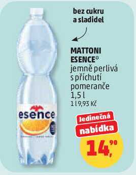 MATTONI ESENCE jemně perlivá s příchutí pomeranče, 1,5 l