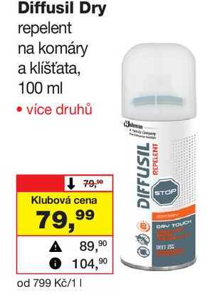 Diffusil Dry repelent na komáry a klíšťata, 100 ml