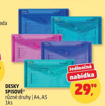 DESKY SPISOVÉ různé druhy A4, 1ks