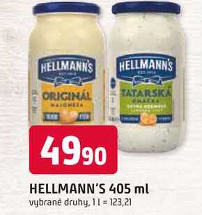 Hellmann's majonéza, tatarská omáčka 405ml, vybrané druhy