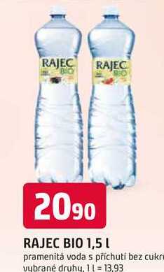RAJEC BIO 1,5L pramenitá voda s příchutí bez cukru