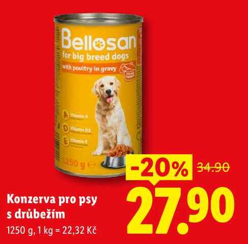 Konzerva pro psy s drůbežím, 1250 g