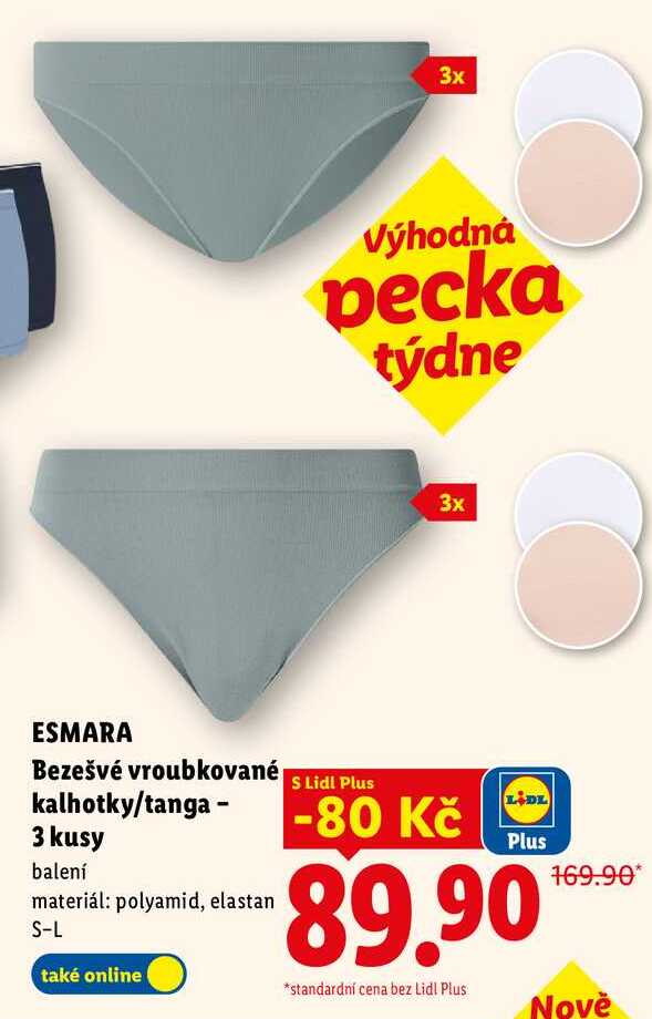 ESMARA Bezešvé vroubkované kalhotky/tanga - 3 kusy
