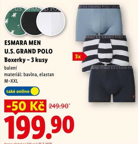 ESMARA MEN U.S. GRAND POLO Boxerky - 3 kusy