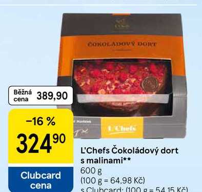 L'Chefs Čokoládový dort s malinami, 600 g 