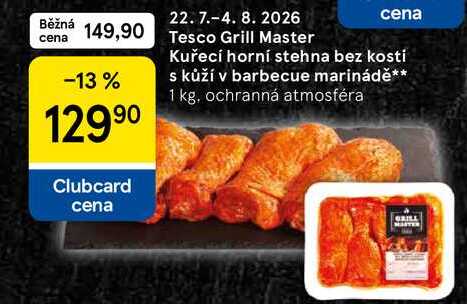 Tesco Grill Master Kuřecí horní stehna bez kosti s kůží v barbecue marinádě, 1 kg 
