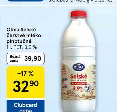 Olma Selské čerstvé mléko plnotučné PET. 3,9%, 1 l 