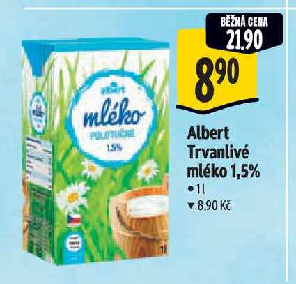 Albert Trvanlivé mléko 1,5% 1 l
