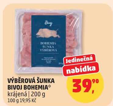VÝBĚROVÁ ŠUNKA BIVOJ BOHEMIA krájená, 200 g 