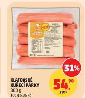 KLATOVSKÉ KUŘECÍ PÁRKY, 800 g  