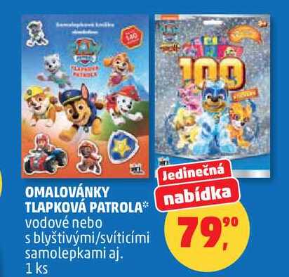 OMALOVÁNKY TLAPKOVÁ PATROLA, vodové nebo s blyštivými/svítícími samolepkami, 1 ks  