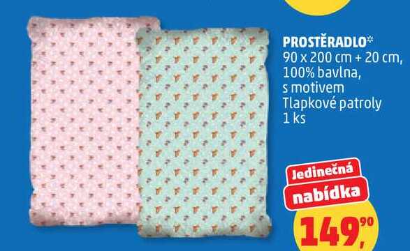 PROSTĚRADLO, 90 x 200 cm + 20 cm, 100% bavlna, s motivem Tlapkové patroly, 1 ks   
