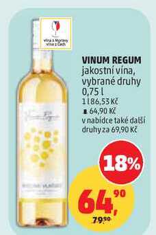 VINUM REGUM jakostní vína, vybrané druhy, 0,75 l