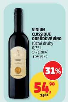VINIUM CLASSIQUE ODRŮDOVÉ VÍNO různé druhy, 0,75 l