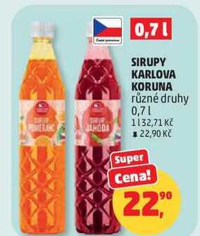 SIRUPY KARLOVA KORUNA různé druhy, 0,7 l