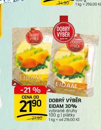 DOBRÝ VÝBĚR EIDAM 30% vybrané druhy 100 g | plátky 