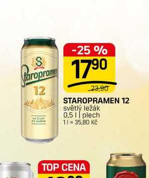 STAROPRAMEN 12 světlý ležák 0,5l, plech