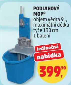PODLAHOVÝ MOP objem vědra, 9 l, maximální délka tyče 130 cm  