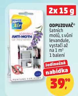 ODPUZOVAČ šatních molů, s vůní levandule, vystačí až na 1 m³, 1 balení   