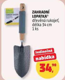 ZAHRADNÍ LOPATKA dřevěná rukojeť, délka 34 cm, 1 ks  