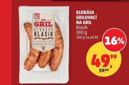 KLOBÁSA GRILOVACÍ NA GRIL klasik, 300 g