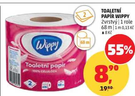 TOALETNÍ PAPÍR WIPPY 2vrstvý, 1 role, 68 m 