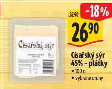 Císařský sýr 45% - plátky, 100 g