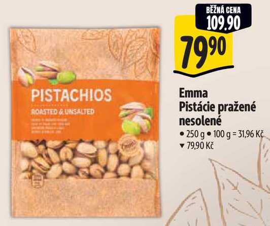 Emma Pistácie pražené nesolené, 250 g 