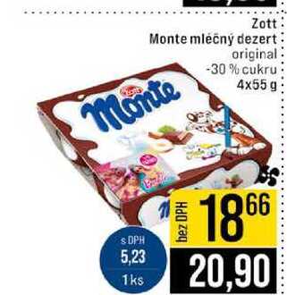 Zott Monte mléčný dezert Monte original -30% cukru 4x55 g 