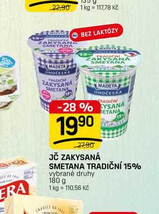 JČ ZAKYSANÁ SMETANA TRADIČNÍ 15% vybrané druhy 180 g