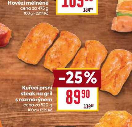 Kuřecí prsní steak na gril s rozmarýnem cena za 520 g 